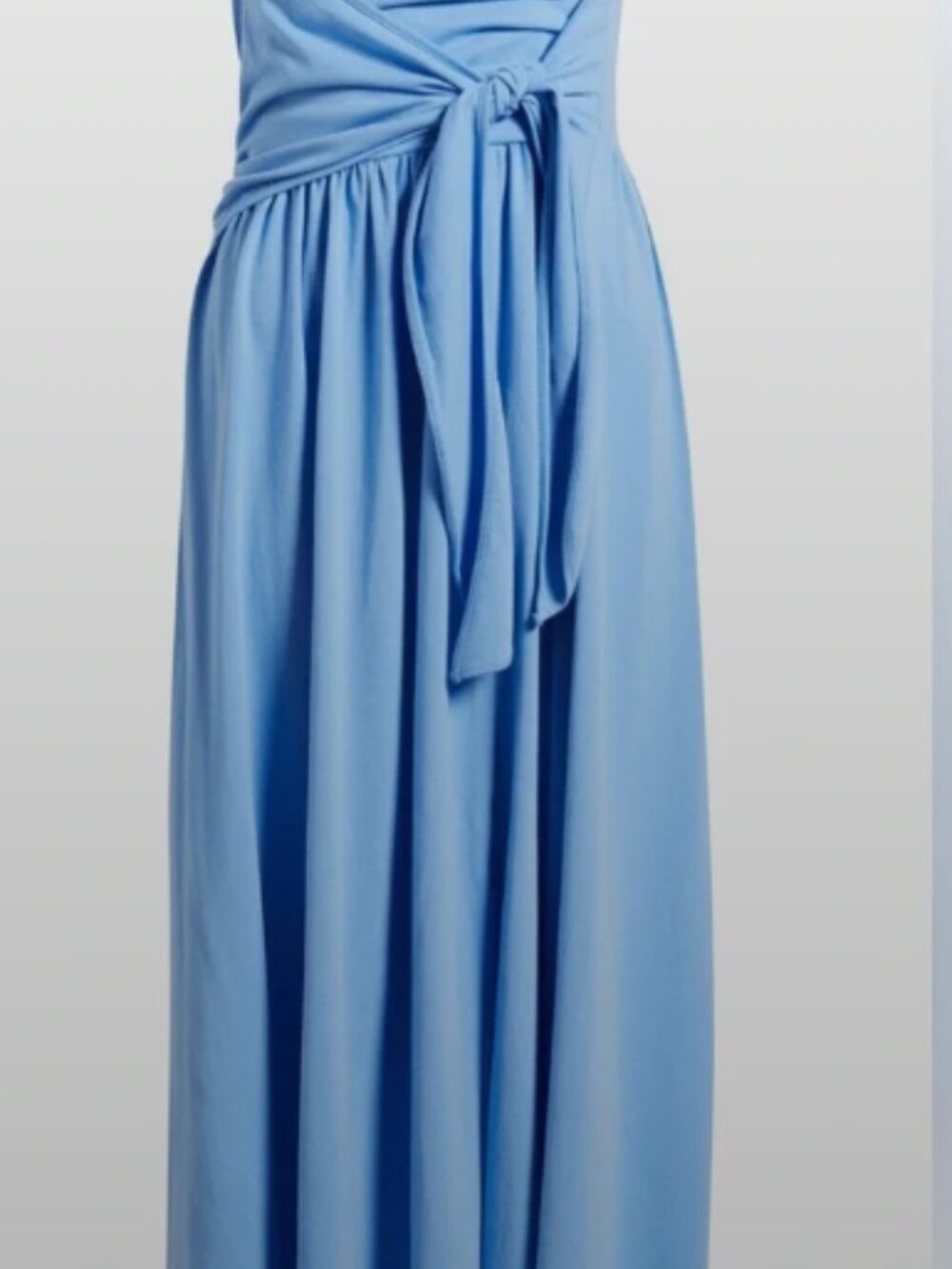 Treasure & Bond Strapless Ruched Sky-Blue Midi Dress with Side Slit - Picture 4 of 5
